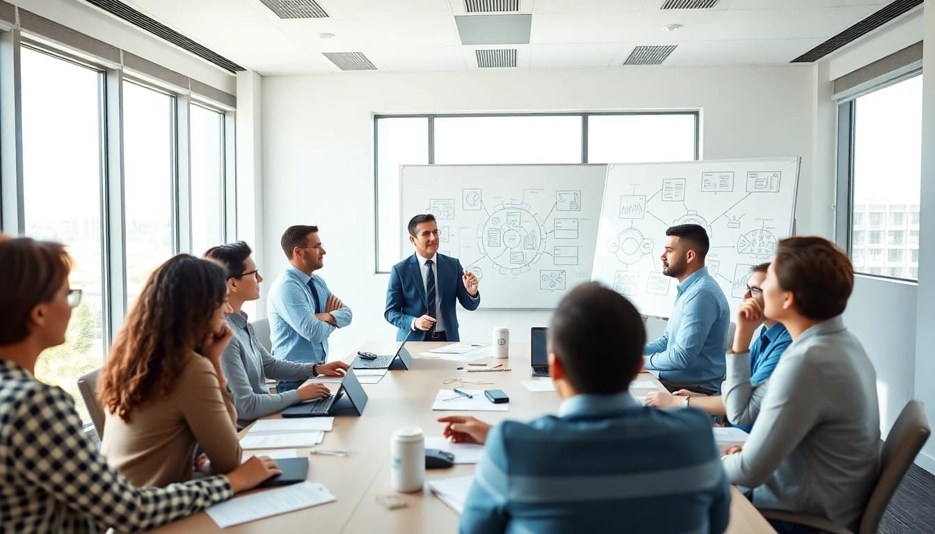 Crisis management consultant leading a strategic planning session with a diverse team.