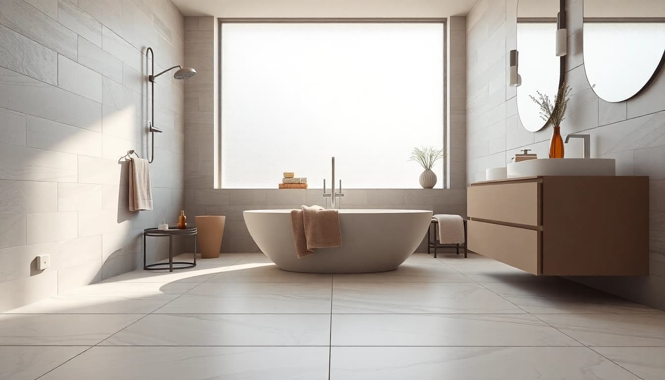 Revamped bathroom renovations near me featuring modern design elements and serene ambiance.