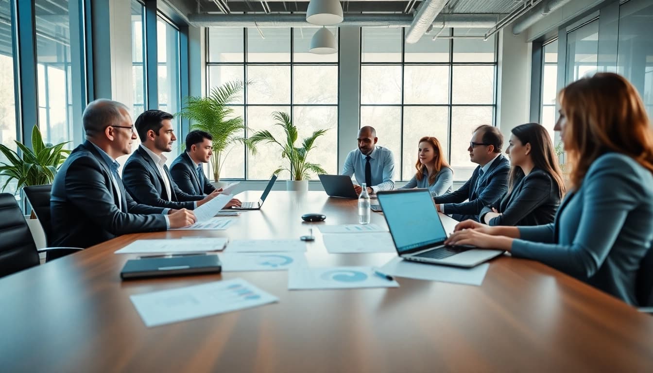 Discussing Federal and State contracts and grants in a bright, modern office environment.