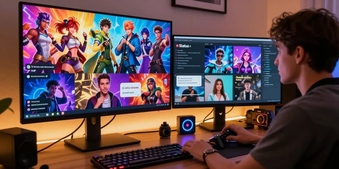Engaging scene of a user creating a personalized avatar in Status AI, showcasing vibrant fandoms and lively character interactions.