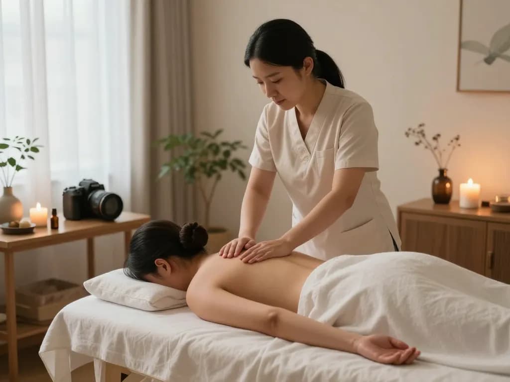 Relaxing 인계동마사지 session in a serene spa environment with calming decor.