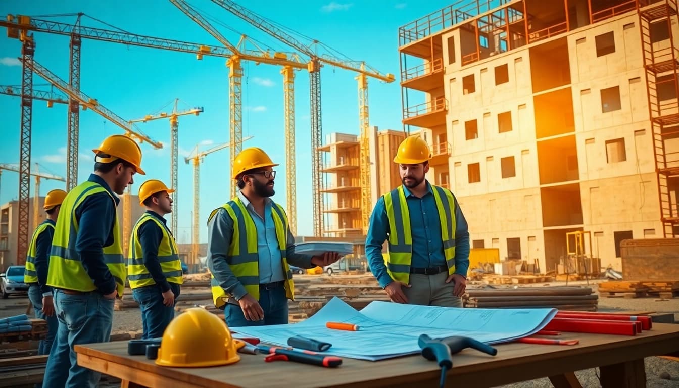 New Jersey General Contractor supervising a busy construction site with teamwork and equipment.