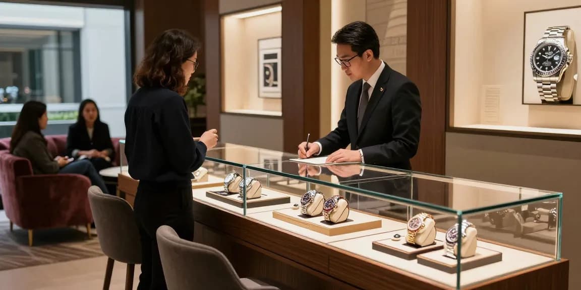 Luxury rolex replica watches on display in an upscale store setting, showcasing exquisite craftsmanship and attention to detail.