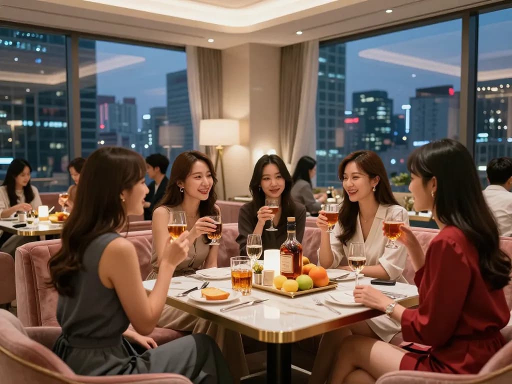 Enjoying premium service at 강남쩜오 room salon with friends in an elegant setting.