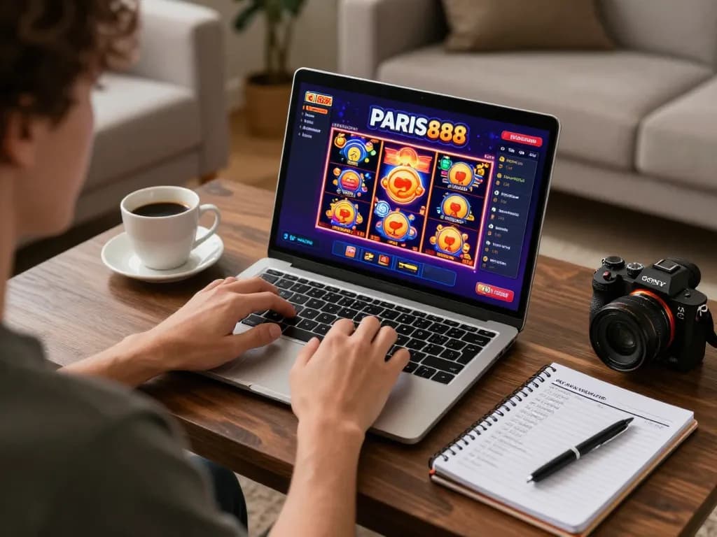 Engaging online slots gameplay on Paris888 in a cozy home setup, highlighting bankroll strategies.