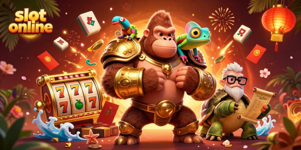 Bermain slot online dengan karakter unik dan elemen menarik, menunjukkan berbagai simbol perjudian.