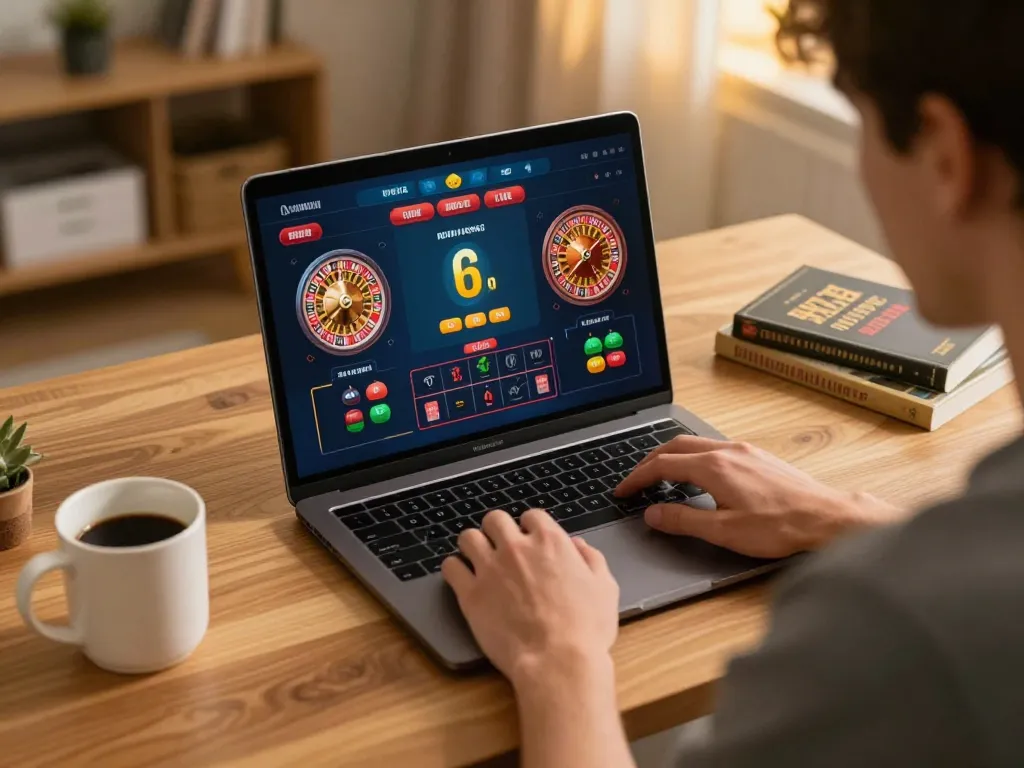 Explore the excitement of alexis77 login at home, with a player engaged in live casino gaming.