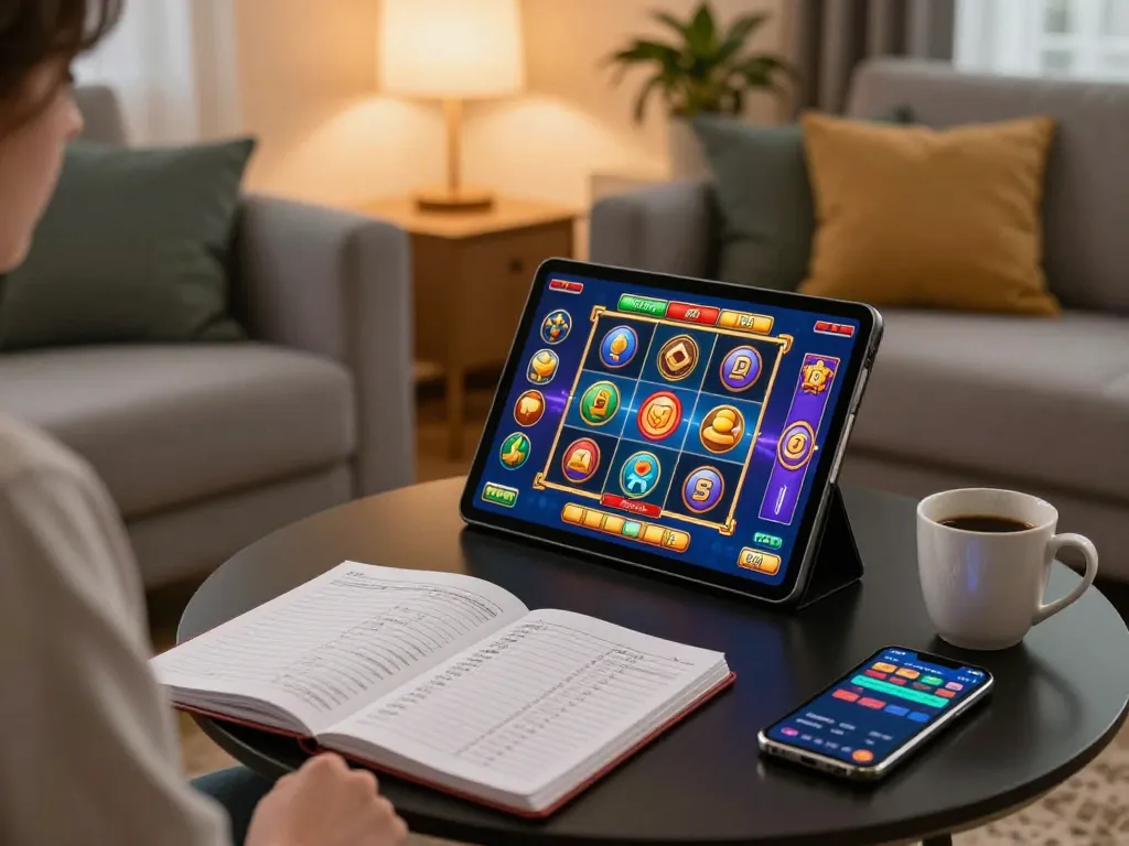 Engaging online สล็อต gameplay scene with a person using a tablet for strategic betting