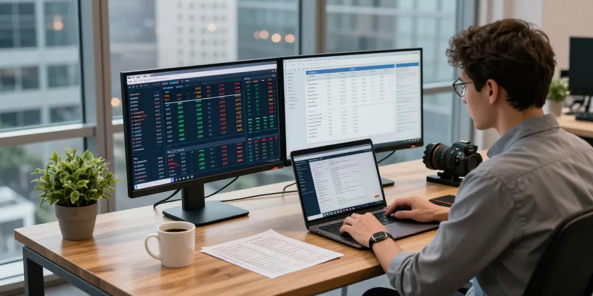 Developer using HK stock fundamental data API in a modern financial workspace.