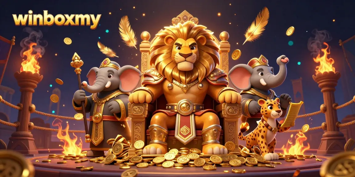 Engage in exciting gaming with winboxmy as the lion king reigns over a casino kingdom.