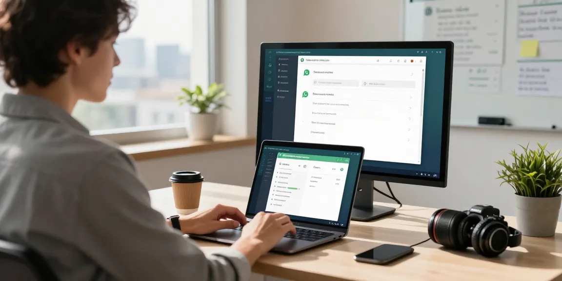 Person using WhatsApp電腦版 in a modern office with cozy decor.