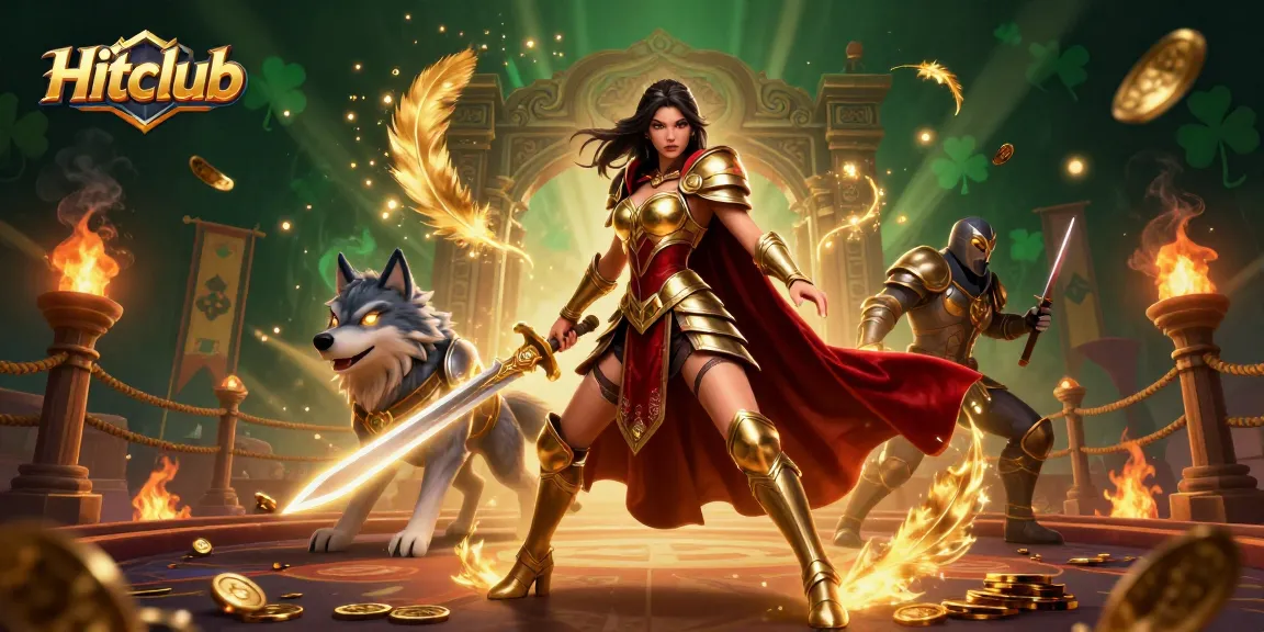 Engage in thrilling battles at Hitclub, featuring a warrior queen and her glowing wolf companion.