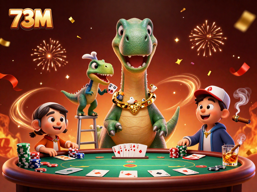 Jogadas emocionantes no cassino com 73M e dinossauros vibrantes.