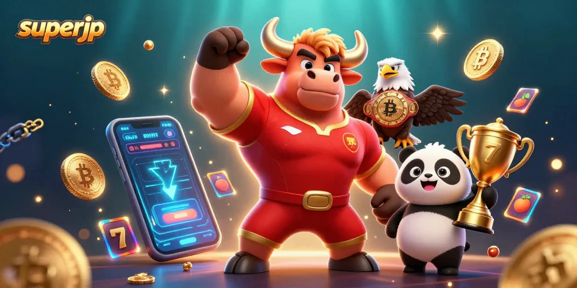 Play thrilling casino games with superjp in a vibrant scene showcasing colorful characters and dazzling graphics.