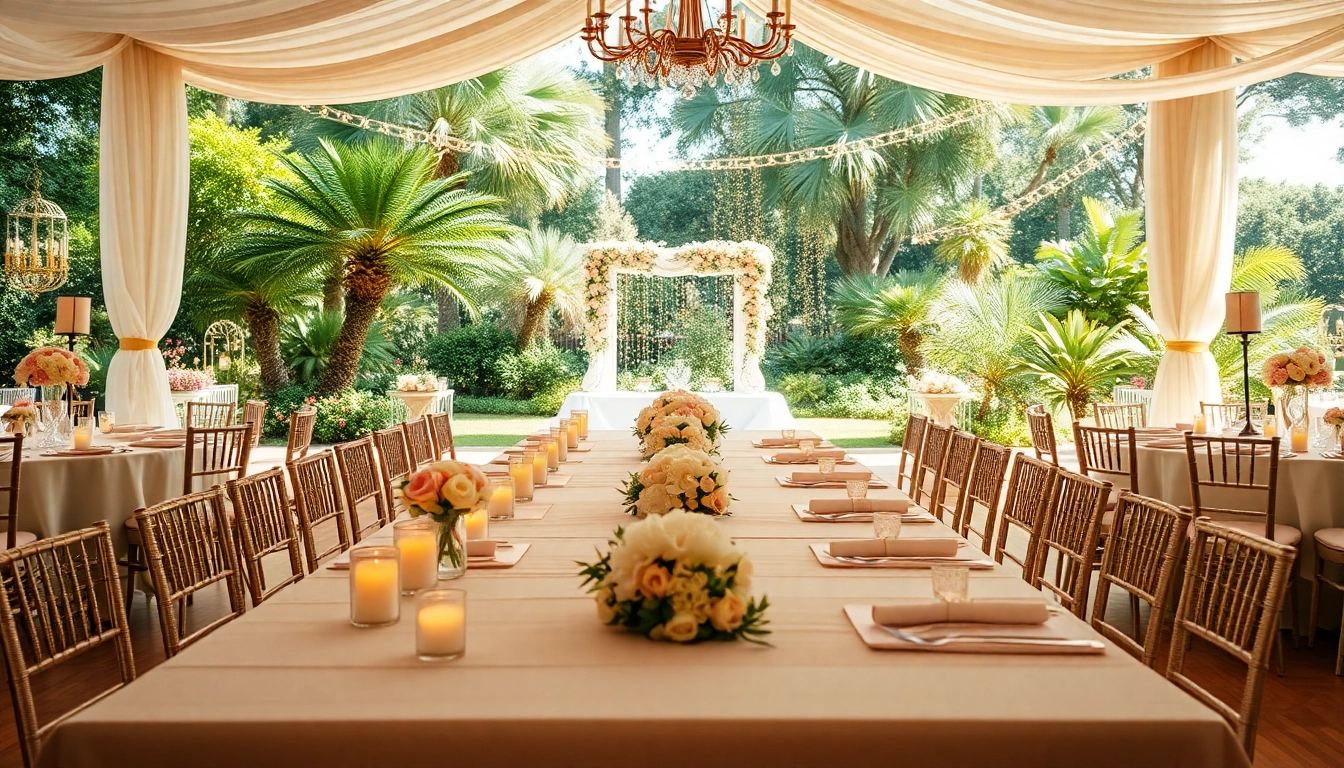 An elegant setup in a Wedding Event Space Jacksonville featuring floral arrangements and soft lighting.