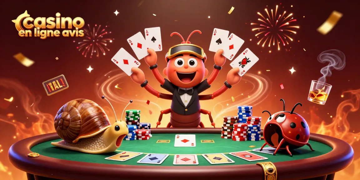 Critiquez les casinos en ligne avec des cartes et des jetons dans une illustration dynamique sur les avis de casino en ligne