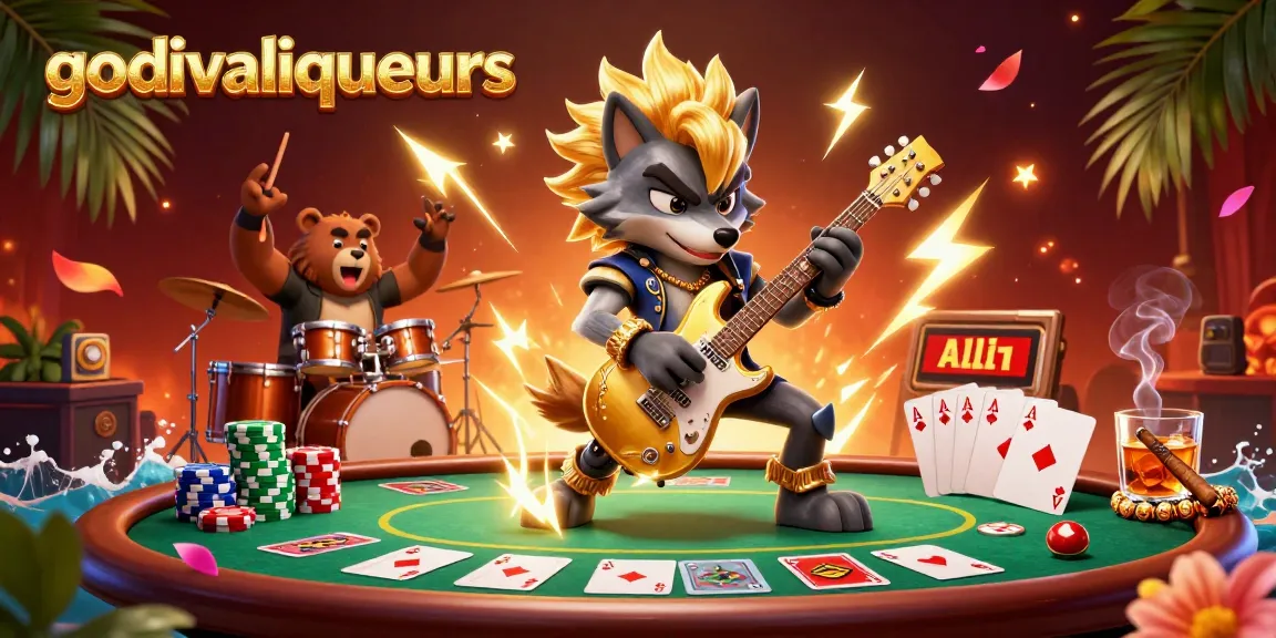 Experience exciting gameplay with godivaliqueurs among vibrant casino elements, colorful poker chips, and dramatic scenes.