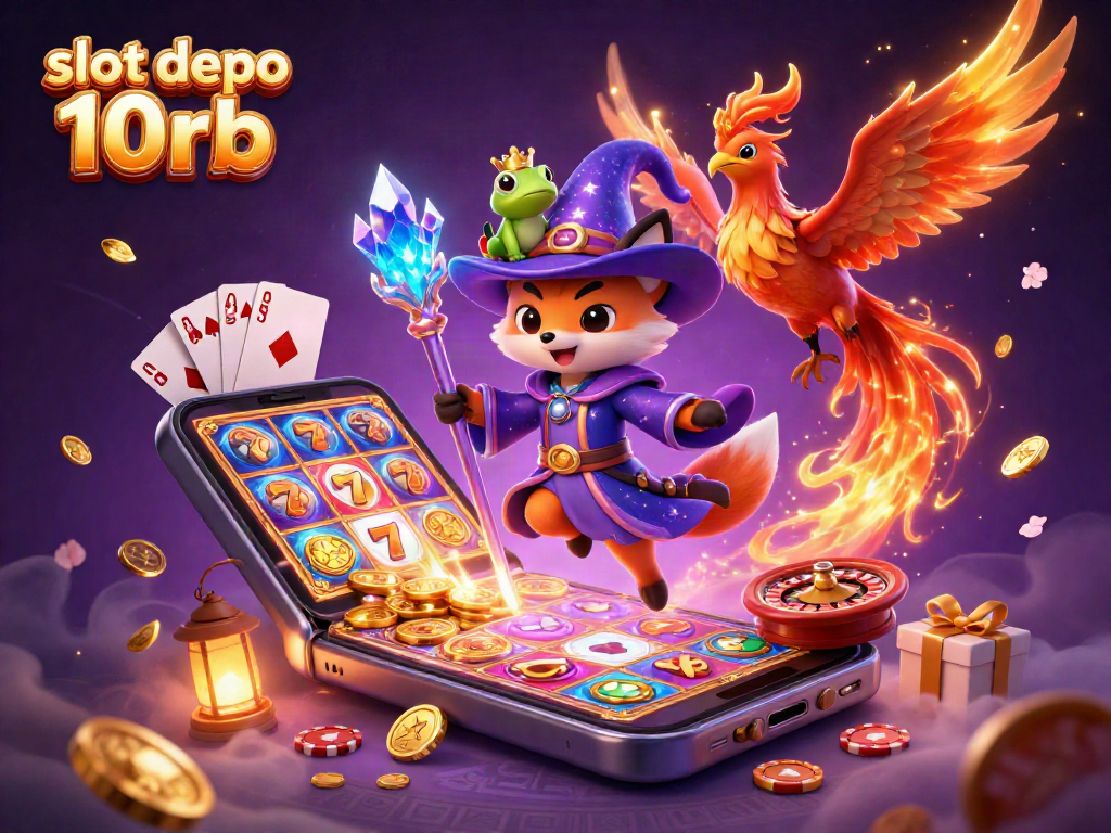 Score big with slot depo 10rb in this vibrant, magical casino illustration!