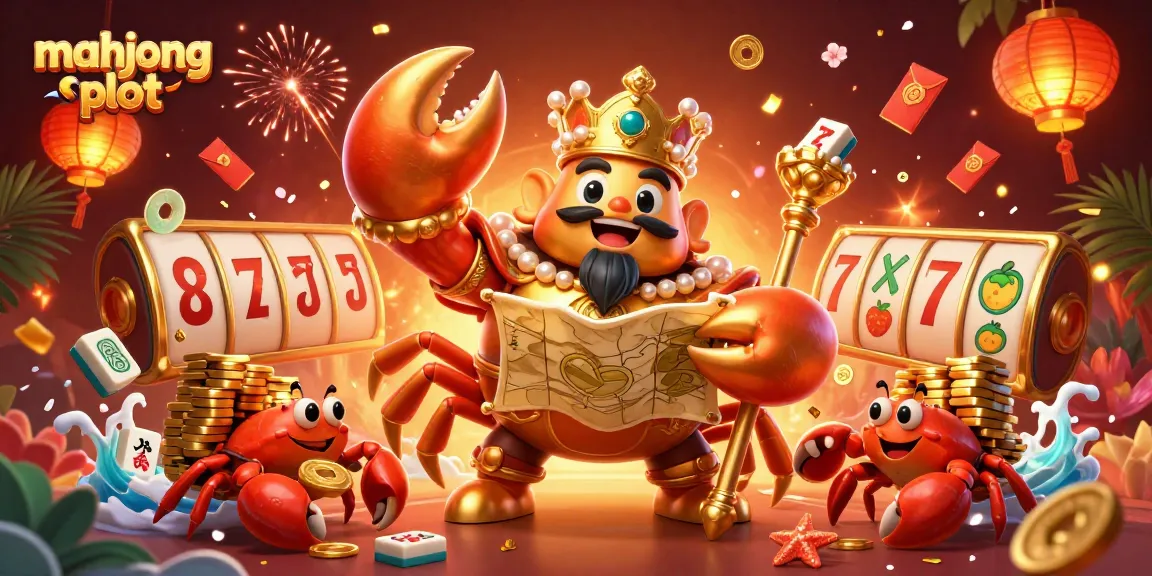 Experience thrilling wins at mahjong slot with a vibrant illustration showcasing an emperor crab and treasure.