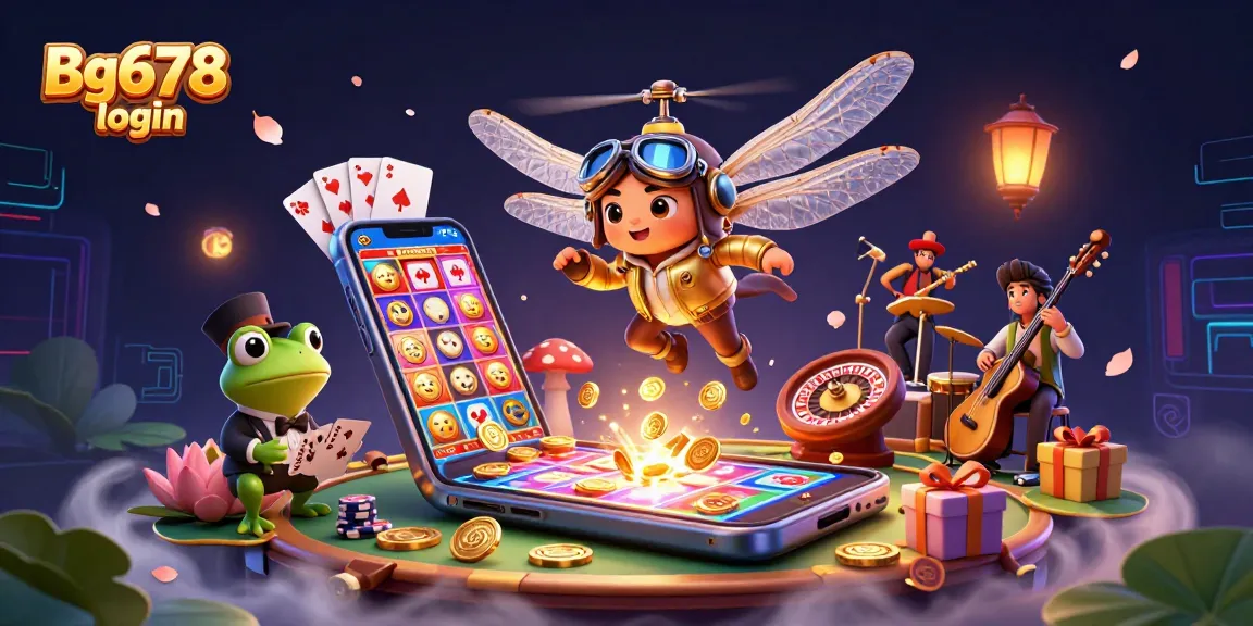 Win big with Bg678 login in this vibrant casino illustration featuring a dragonfly pilot.