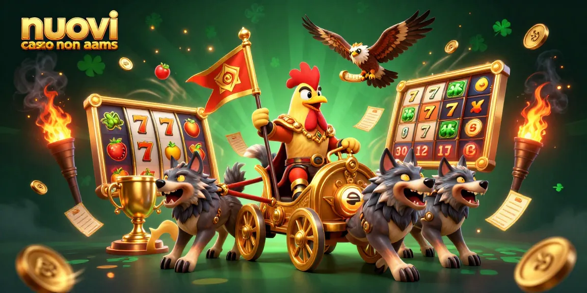 Scopri i nuovi casino non AAMS emozionanti con rulli di slot che girano e elementi dorati in una scena vivace.