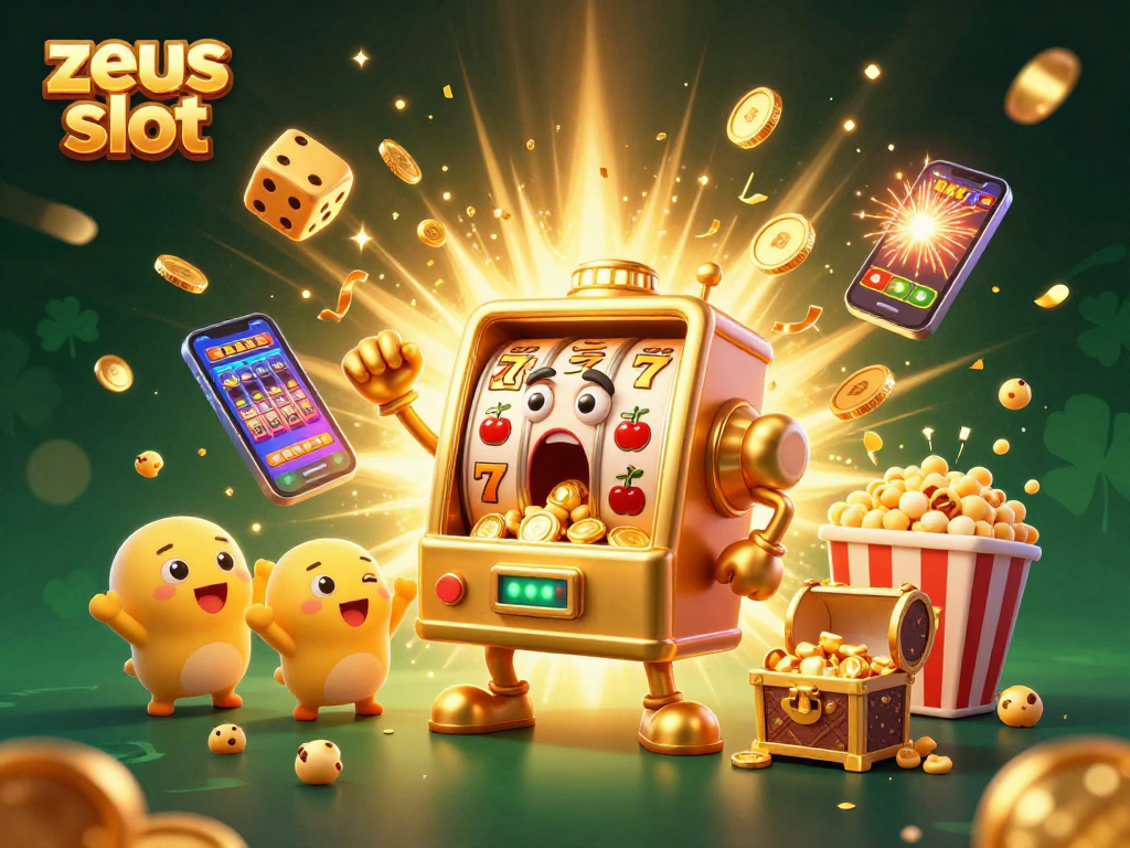 Experience the thrill of zeus slot as a golden machine hits a jackpot, spilling coins and excitement.