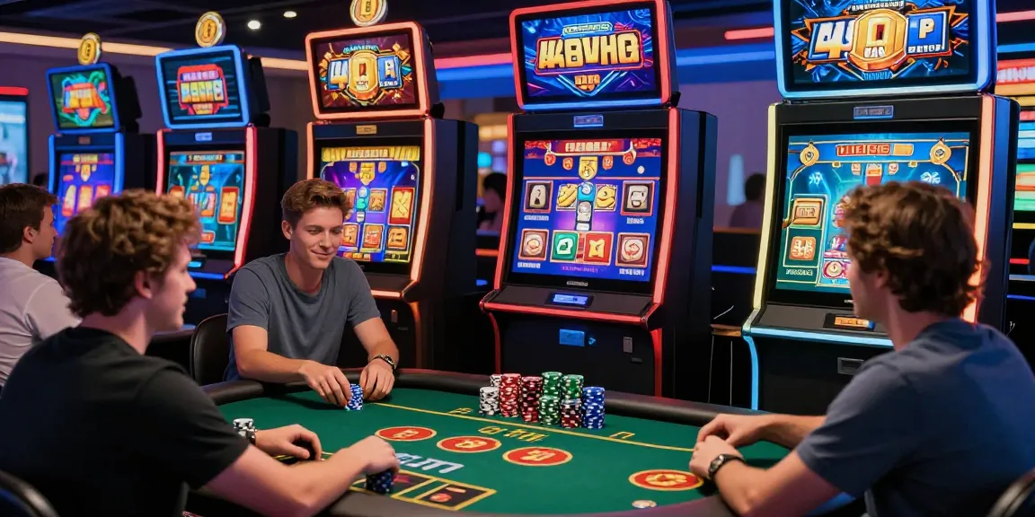 Players enjoying diverse gaming experiences at casinos not on gamstop, featuring colorful slot machines and digital currency icons.