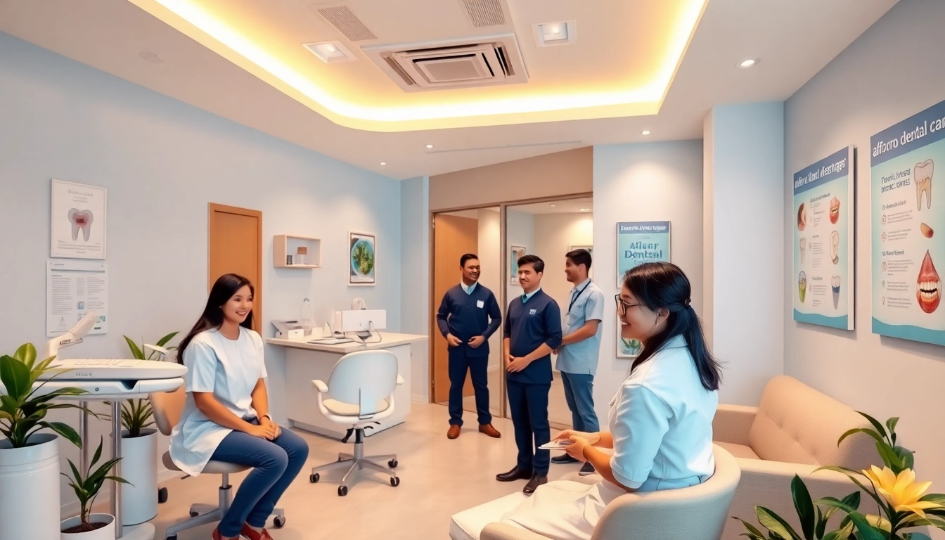 Welcoming reception area of a dental clinic showcasing affordable dental care in Kepong with friendly staff and smiling patients.