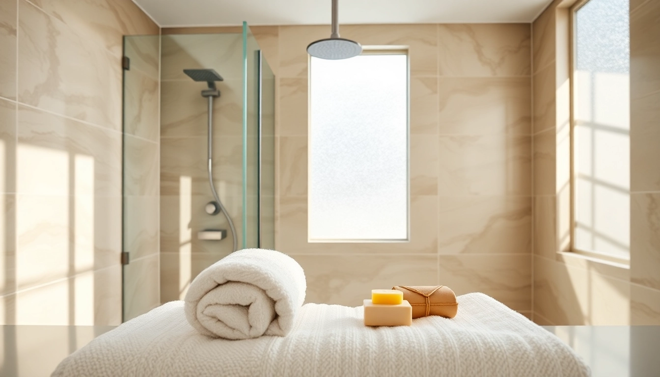 Transform your space with elegant showers Australia, showcasing a modern rain shower and luxurious bathroom design.