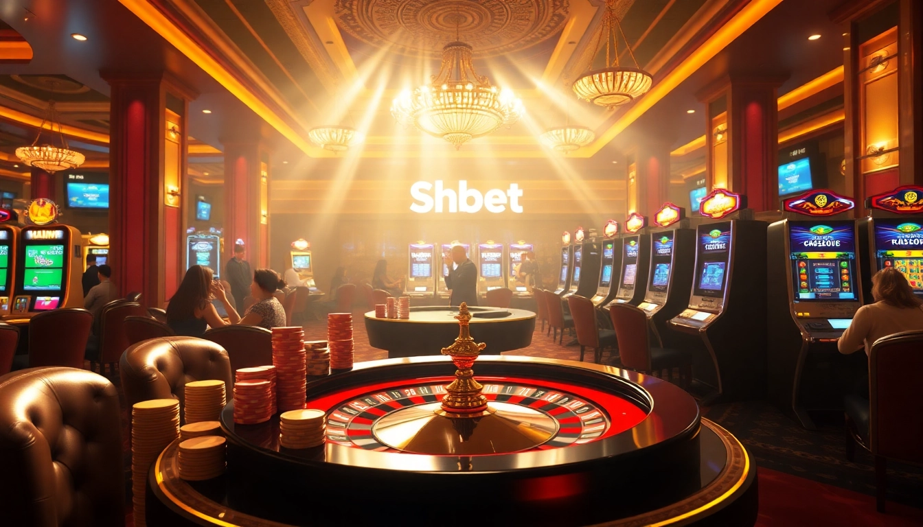 Shbet players enjoying a thrilling game of roulette in a luxurious casino setting.