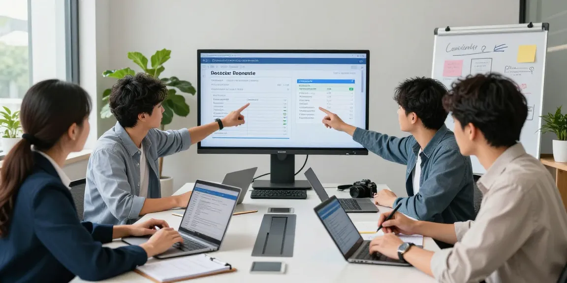 Analysts detect fake receipts during team meeting in a modern office.