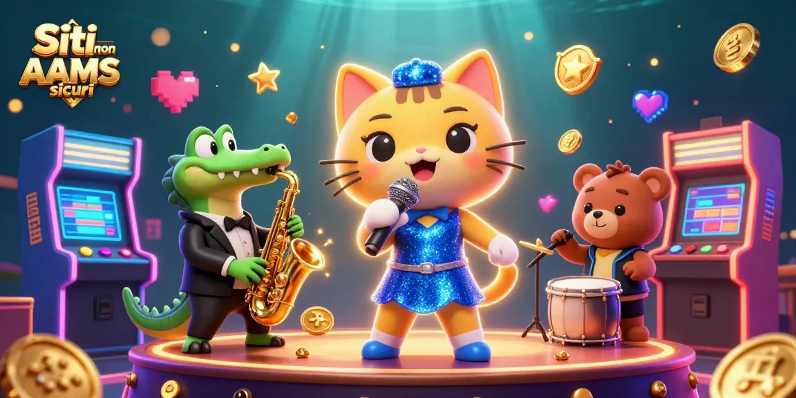 Vivi l'emozione con Siti non AAMS sicuri che presentano personaggi animati in una vivace scena di casinò.