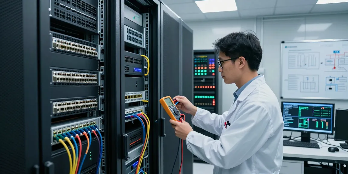 C19/C20 connectors in a modern data center setting with technician inspecting high-powered servers and PDUs.
