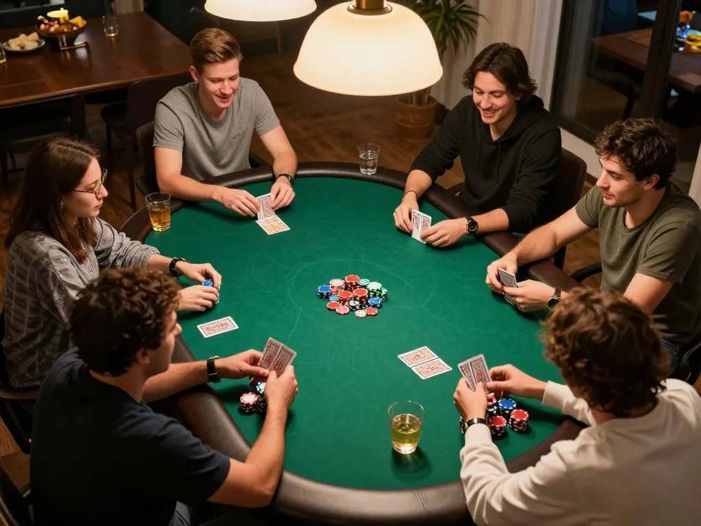 Players enjoying an exciting poker game night with w 88 in a lively home setting.