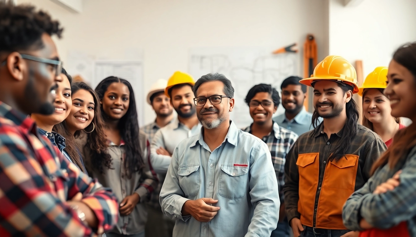 Engaging construction training programs session with diverse apprentices and instructor.
