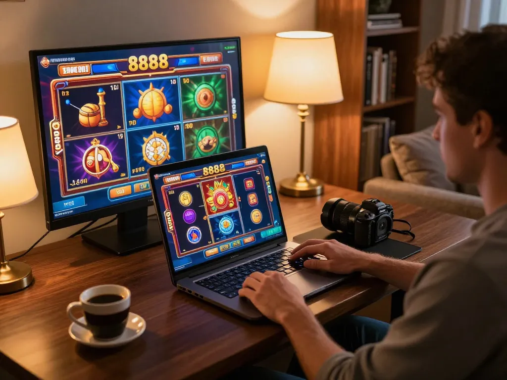 Player enjoying a dynamic session on slot88 at home with vibrant game graphics on screen.