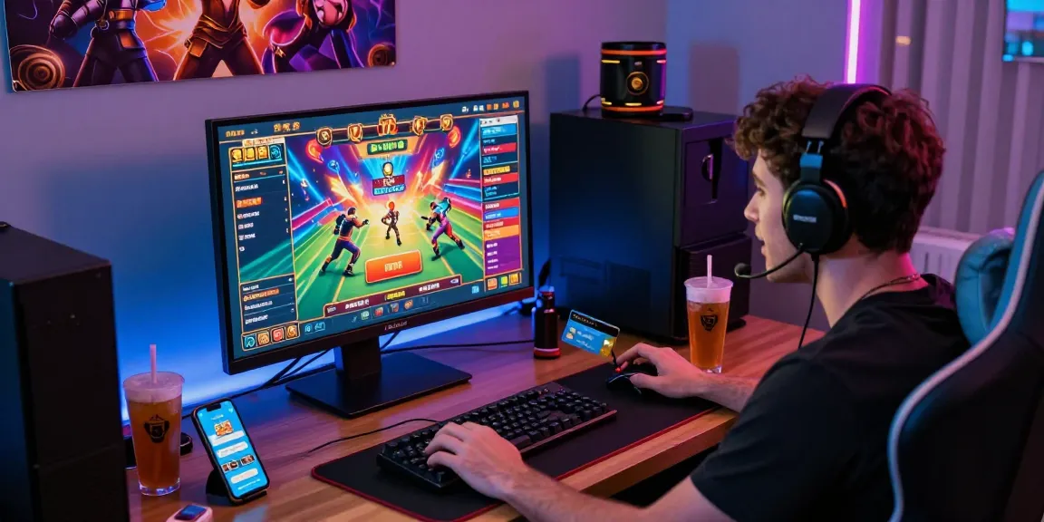 Enthusiastic player using credit card at an online casino on https://chps.org.uk/ in a vibrant gaming setup.