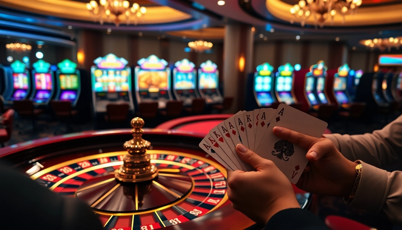 Intense affrontement de poker mettant en avant des éléments de casino en ligne France avec des cartes élégantes et une atmosphère excitante.