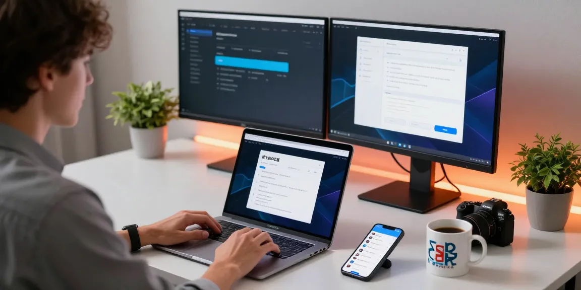 Engaging tech workspace showcasing 纸飞机中文版 app with vibrant setup.