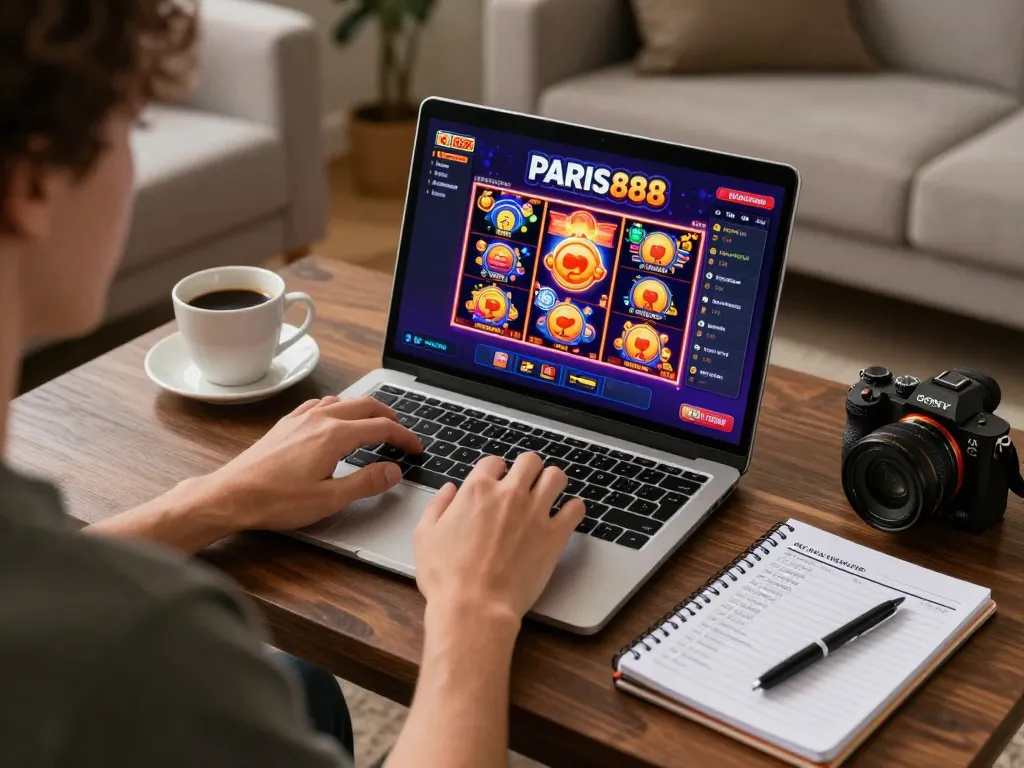 Engaging online slots gameplay on Paris888 in a cozy home setup, highlighting bankroll strategies.