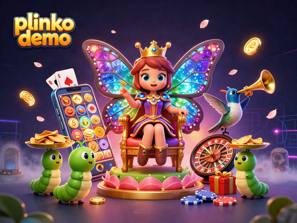 Engage with the vibrant plinko demo featuring a butterfly queen and dynamic game elements.