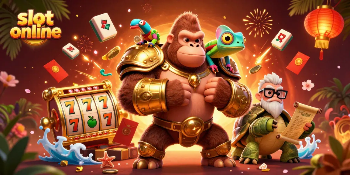 Bermain slot online dengan karakter unik dan elemen menarik, menunjukkan berbagai simbol perjudian.