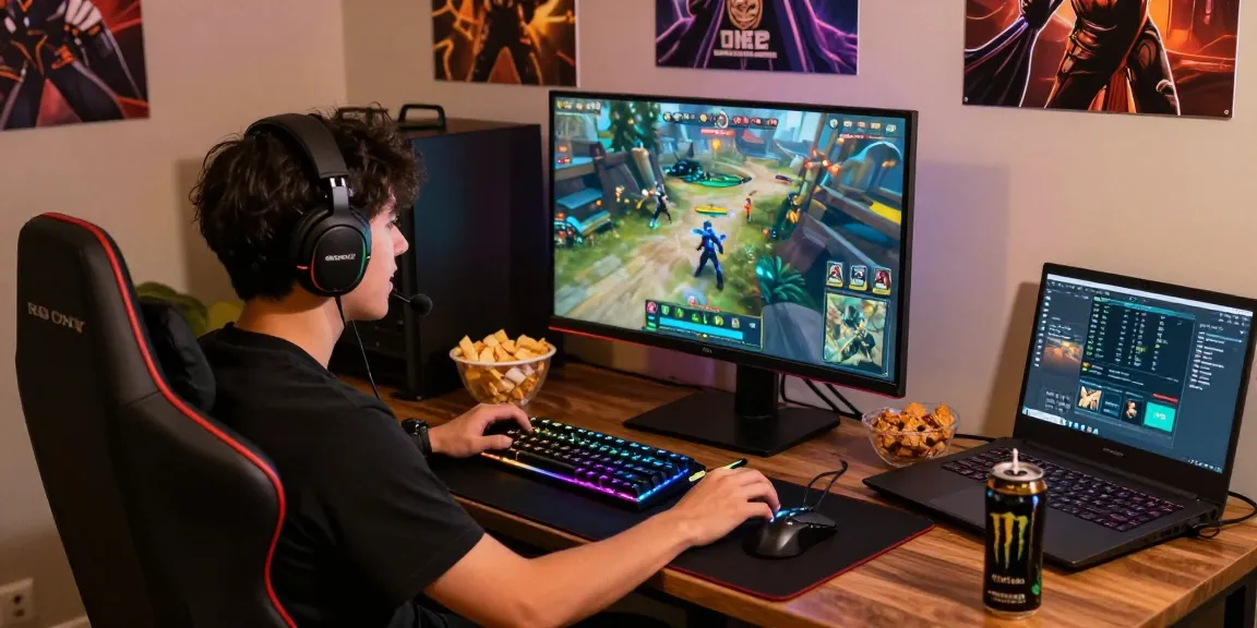 Gamer engaged in competitive online gaming with rokok88 alternatif and vibrant setup in a dynamic environment