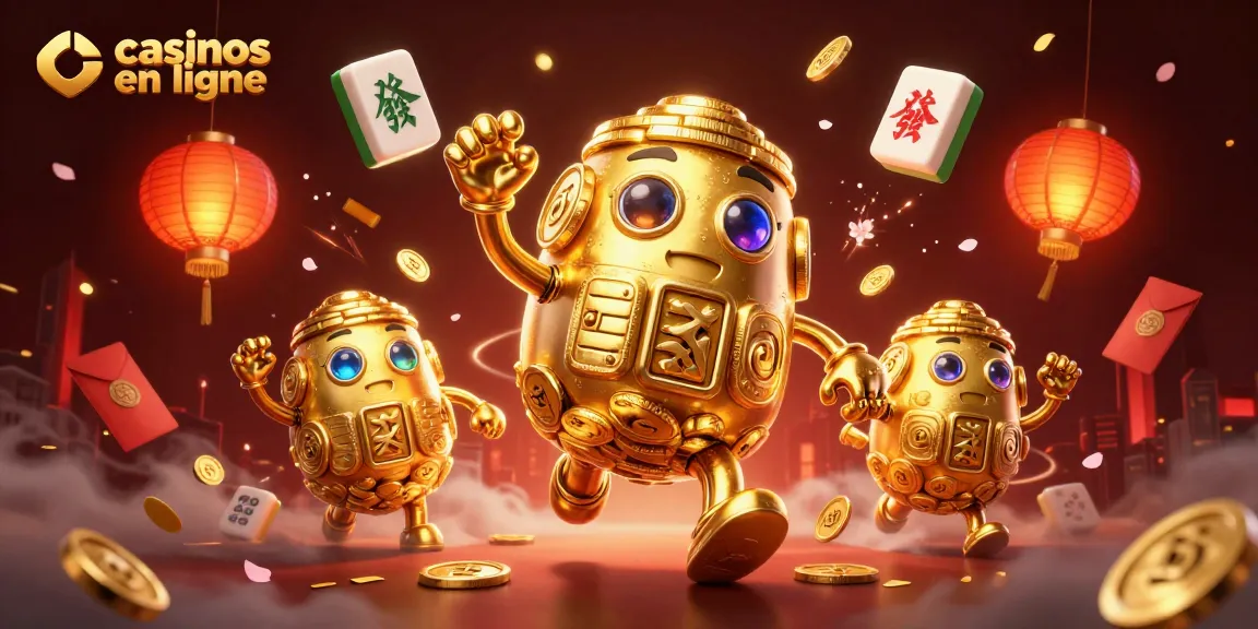 Jouez aux casinos en ligne avec un golem doré entouré de jeux et lanternes fascinantes.