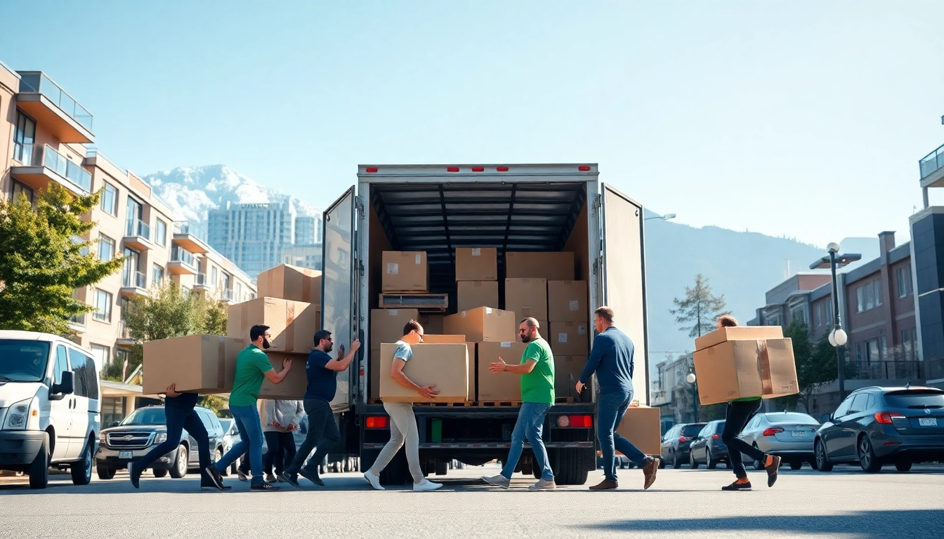 Vancouver moving company professionals efficiently relocating items in a vibrant setting.