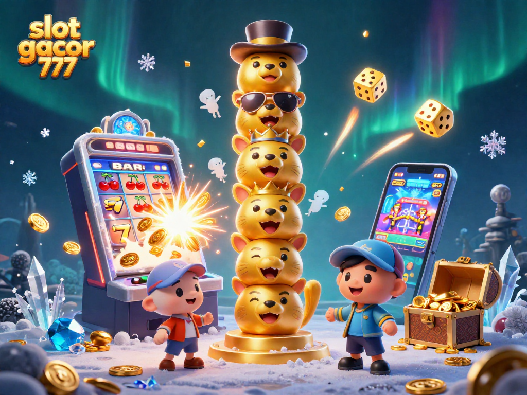 Experience thrilling wins with slot gacor 777 in this vibrant casino scene featuring animated characters and jackpot elements.