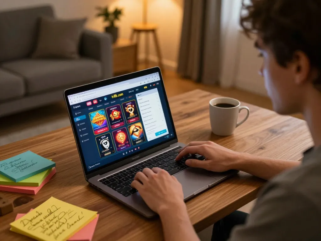 Engaging with tr88. com on a laptop for online casino gaming at home