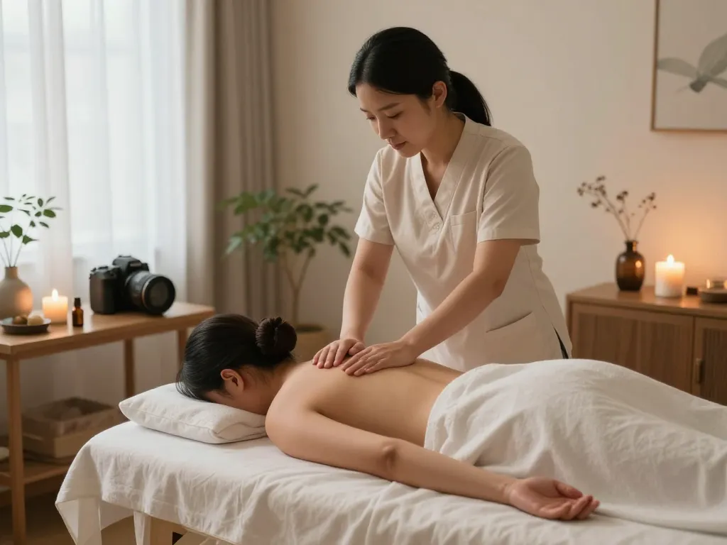 Relaxing 인계동마사지 session in a serene spa environment with calming decor.