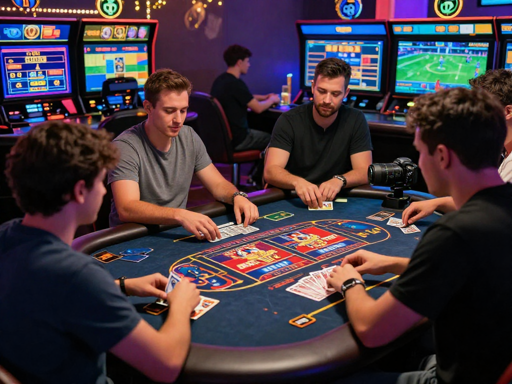 Exciting gaming action at euro casinos with diverse players enjoying virtual slots and card games.
