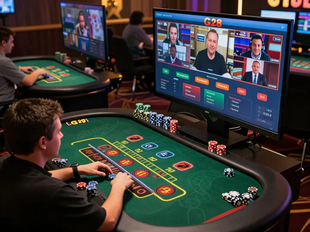 G28 online casino showcasing players placing bets at virtual tables, engaging players in strategic gameplay.